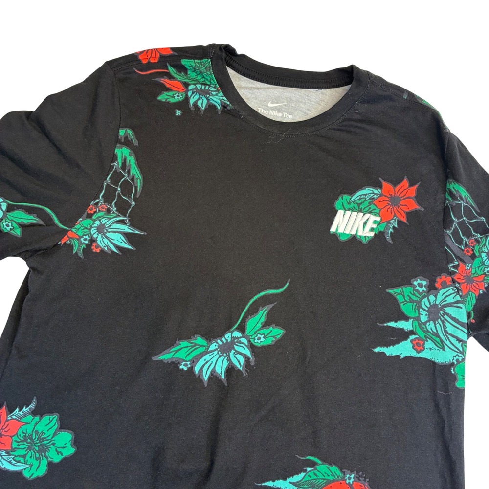 Nike T-Shirt Mens Large Black Floral Basketball‎ Tropical AOP Tee DQ1907-010